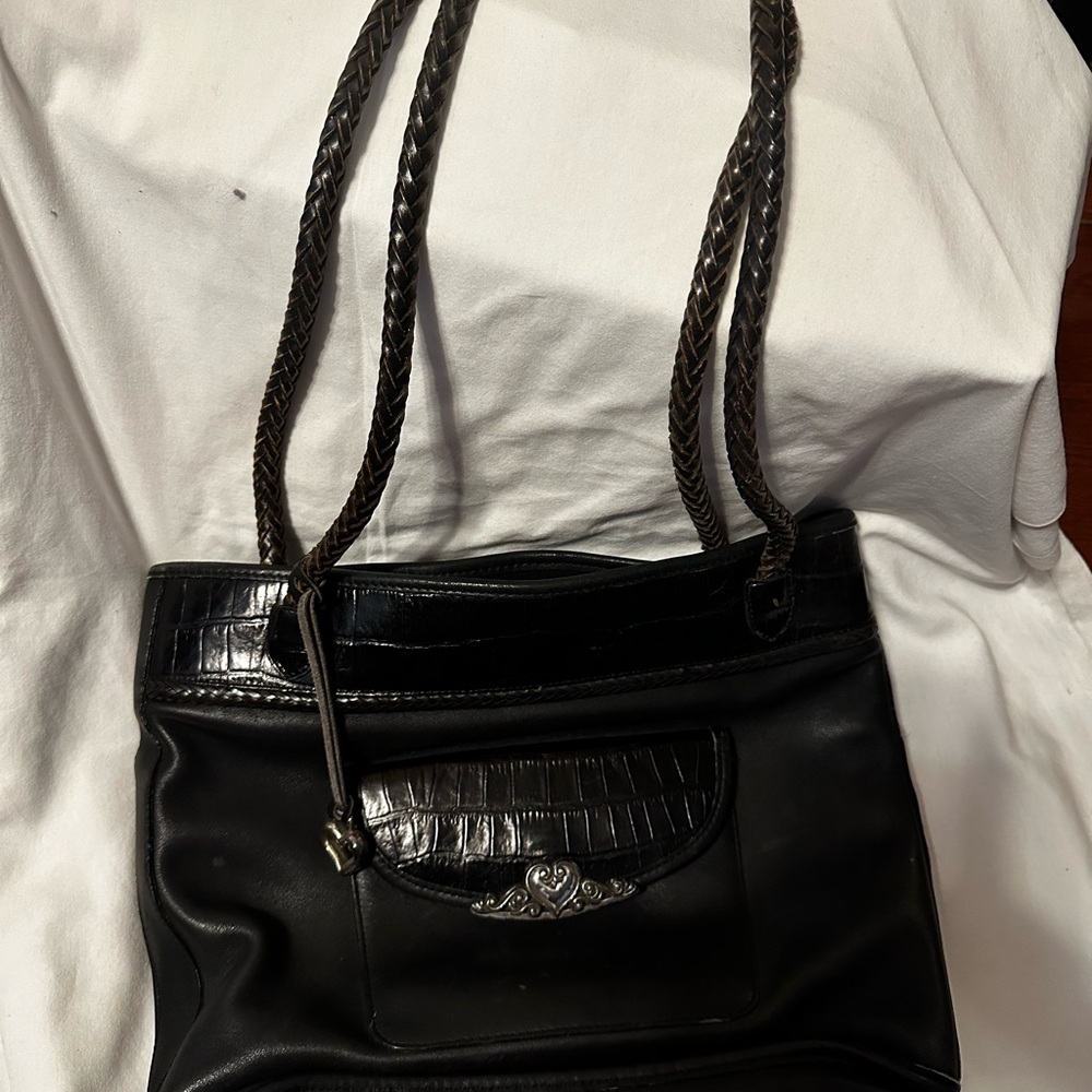 BRIGHTON Black Leather Tote Handbag